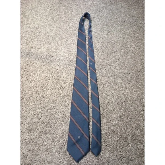 Christian Dior Mens Striped Silk Blend Necktie Blue Red White Logo Made in USA - Picture 3 of 5